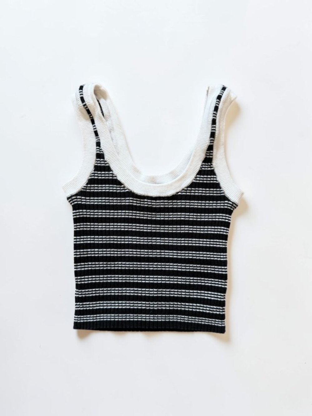 LA Hearts by PacSun Black White Striped Ribbed Knit Crop Tank Top XS Stretchy